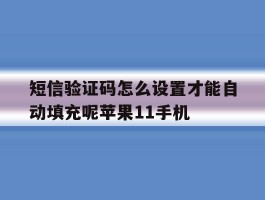 短信验证码怎么设置才能自动填充呢苹果11手机的简单介绍
