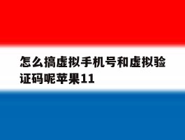 怎么搞虚拟手机号和虚拟验证码呢苹果11的简单介绍