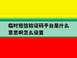 临时短信验证码平台是什么意思啊怎么设置