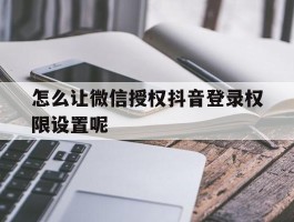 怎么让微信授权抖音登录权限设置呢