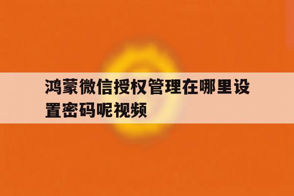 鸿蒙微信授权管理在哪里设置密码呢视频 鸿蒙微信授权管理在哪里设置密码呢视频